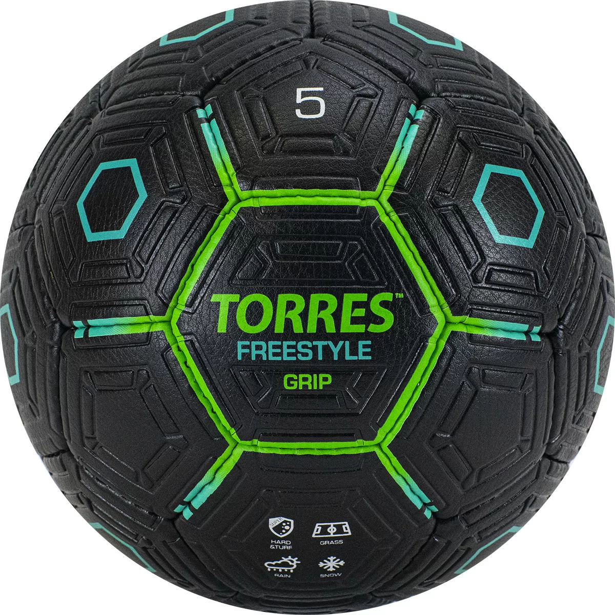 Реальное фото Мяч футбольный Torres Freestyle Grip р.5 32 панели PU черно-зеленый  F320765 от магазина СпортСЕ