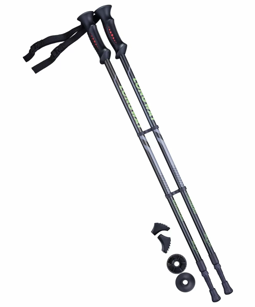 Реальное фото Палки для скандинавской ходьбы Berger Longway, 77-135 см, 2-секционные, чёрный/ярко-зелёный УТ-00010960 от магазина СпортСЕ