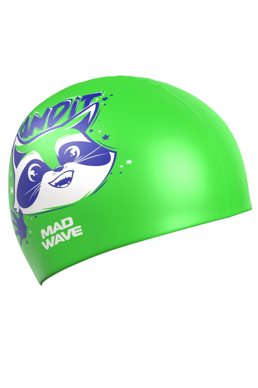 Реальное фото Шапочка для плавания Mad Wave Bandit юниорская Green M0572 03 0 10W от магазина СпортСЕ