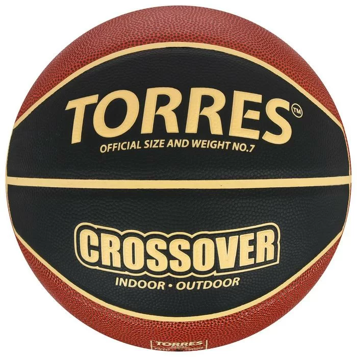 Реальное фото Мяч баскетбольный Torres Crossover №7 ПУ тем. черно-оранж-бежевый B32097 от магазина СпортСЕ
