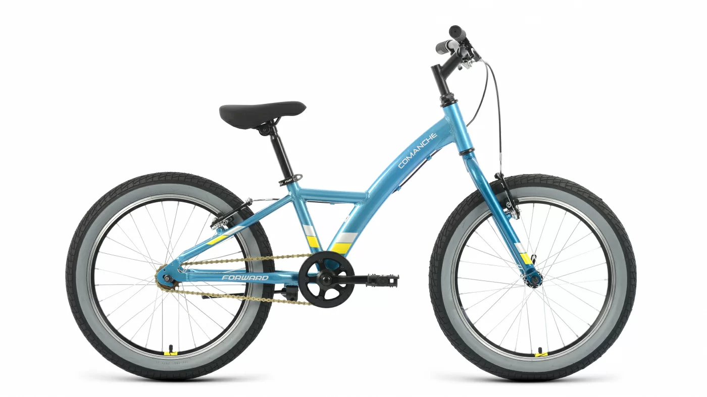 Реальное фото Велосипед Forward Comanche 20 1.0 (2022) голубой/желтый RBK22FW20572 от магазина СпортСЕ