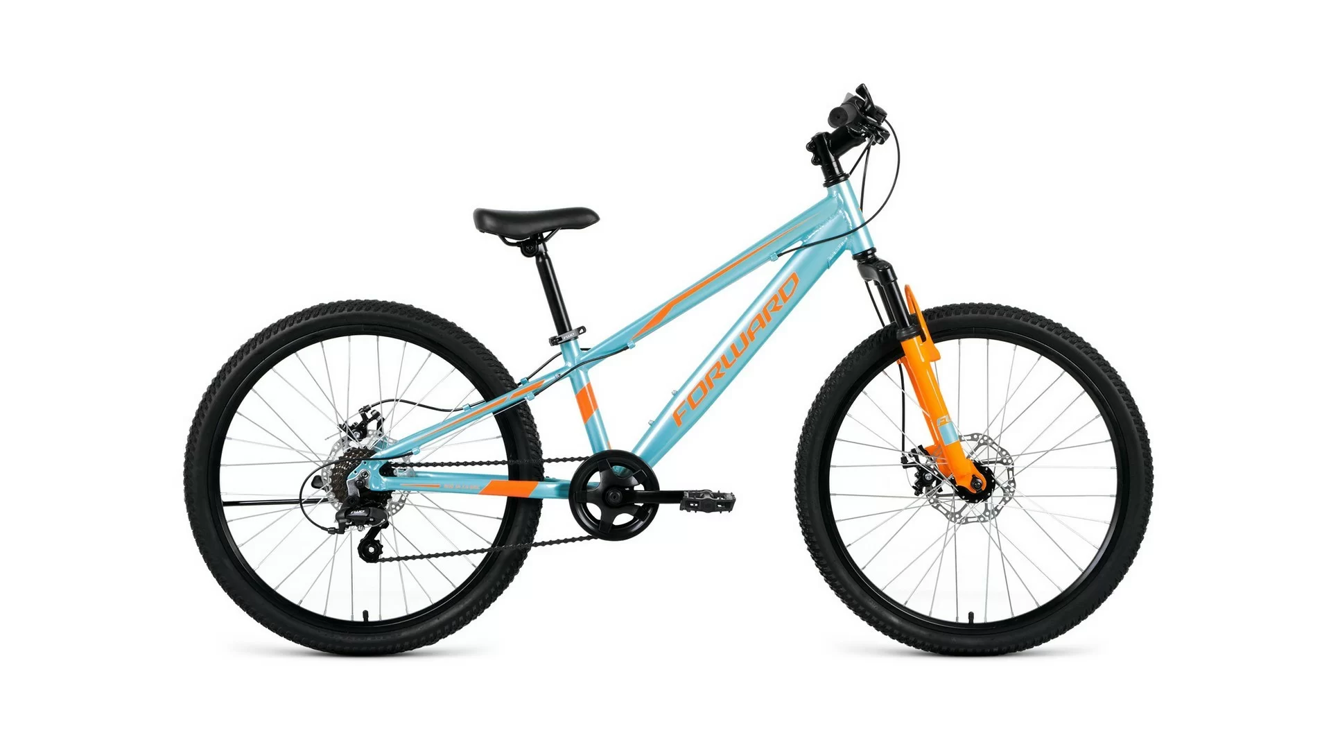 Реальное фото Велосипед Forward Rise 24 2.0 disc (2020) голубой/оранжевый RBKW01647003 от магазина СпортСЕ