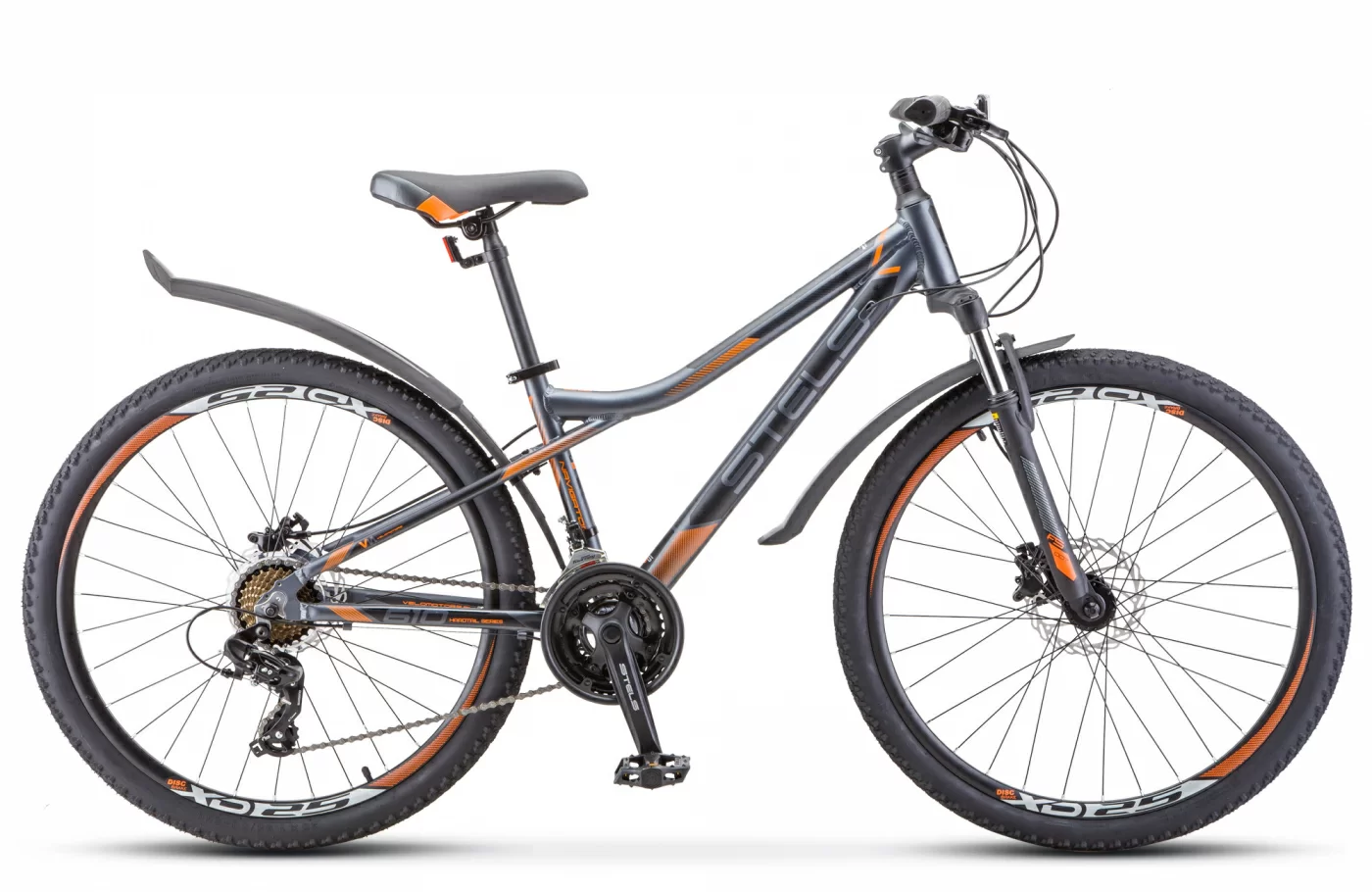 Реальное фото Велосипед Stels Navigator-610 D 26" (2021) антрацитовый/оранжевый V010 от магазина СпортСЕ