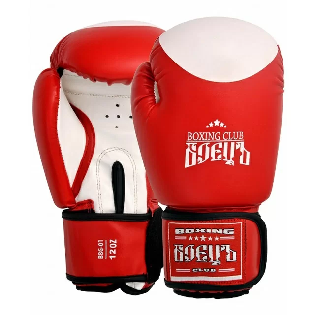 Реальное фото Перчатки боксерские Боецъ красные BBG-01 от магазина СпортСЕ