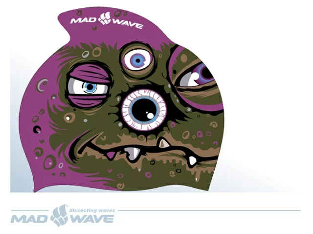 Реальное фото Шапочка для плавания Mad Wave Monstra silicone Junior M0542 01 00W от магазина СпортСЕ