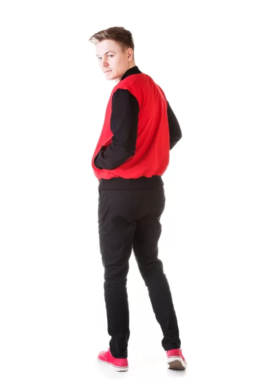 Реальное фото Бомбер мужской на молнии красный/черный 1.8912-0115 от магазина СпортСЕ