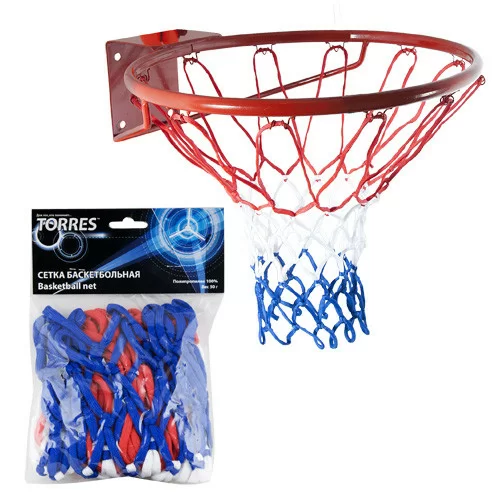 Реальное фото Сетка баскетбольная Torres 4мм ПП вес 50 г бело-синий-красный SS11050 от магазина СпортСЕ