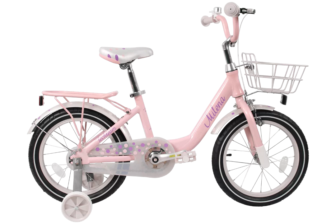 Реальное фото Велосипед TechTeam Milena 16" светло-розовый (алюмин) корзина от магазина СпортСЕ