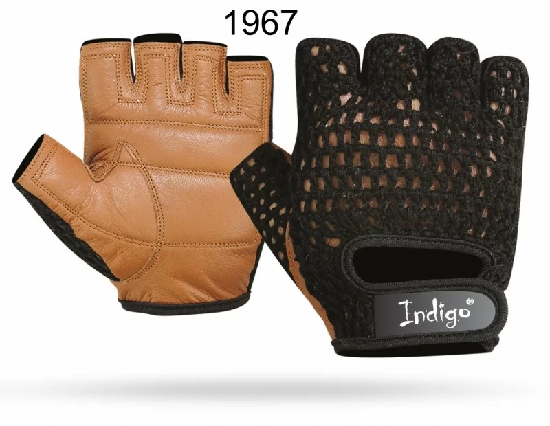 Реальное фото Перчатки Indigo кожа+сетка черно-коричневые SB-16-1967 от магазина СпортСЕ