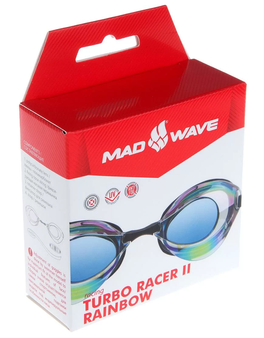 Реальное фото Очки для плавания Mad Wave Turbo Racer II Rainbow стартовые turquoise M0458 06 0 10W от магазина СпортСЕ