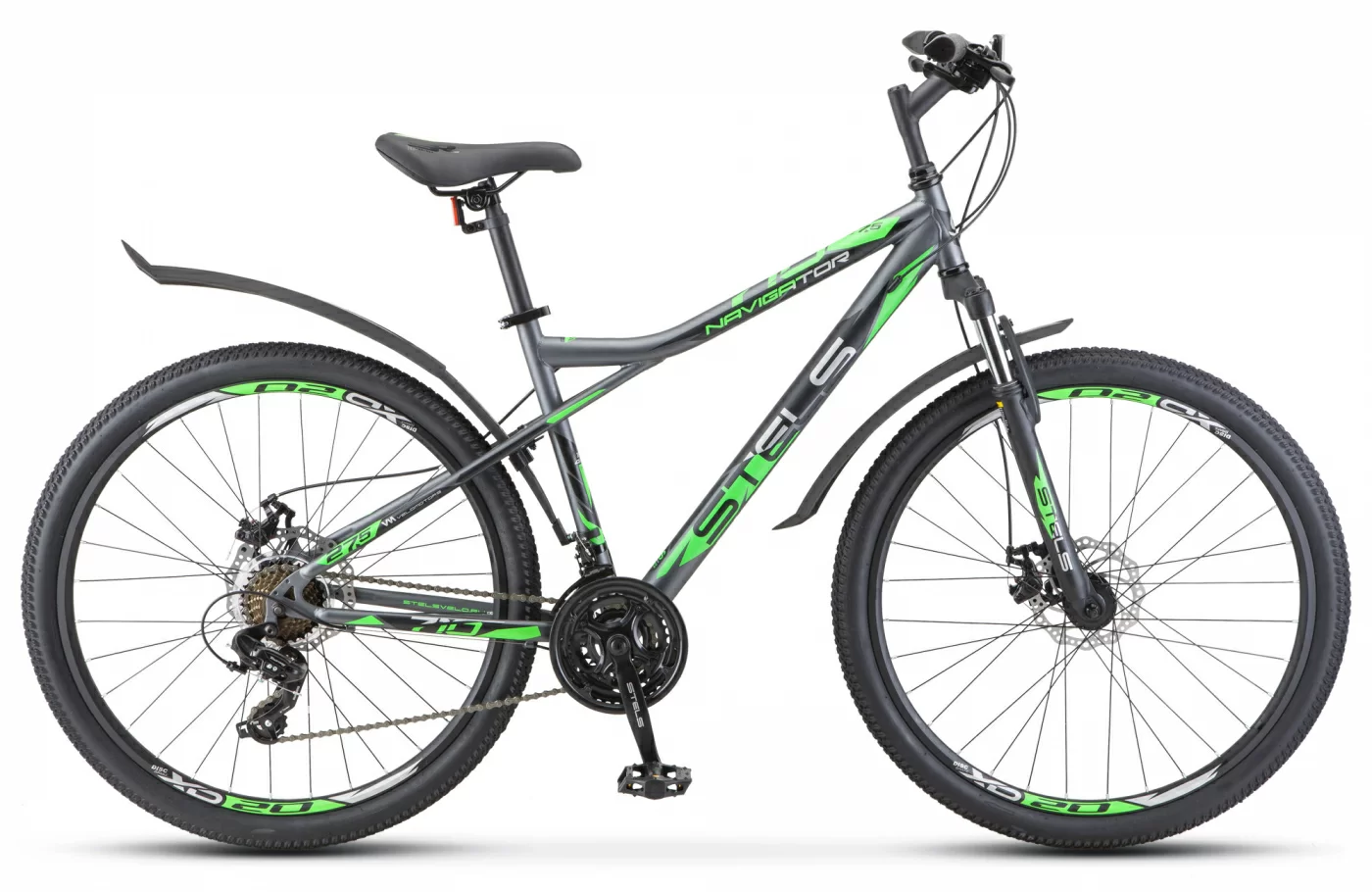 Реальное фото Велосипед Stels Navigator-710 MD 27.5" (2021) антрацитовый/зелёный/чёрный V020 от магазина СпортСЕ