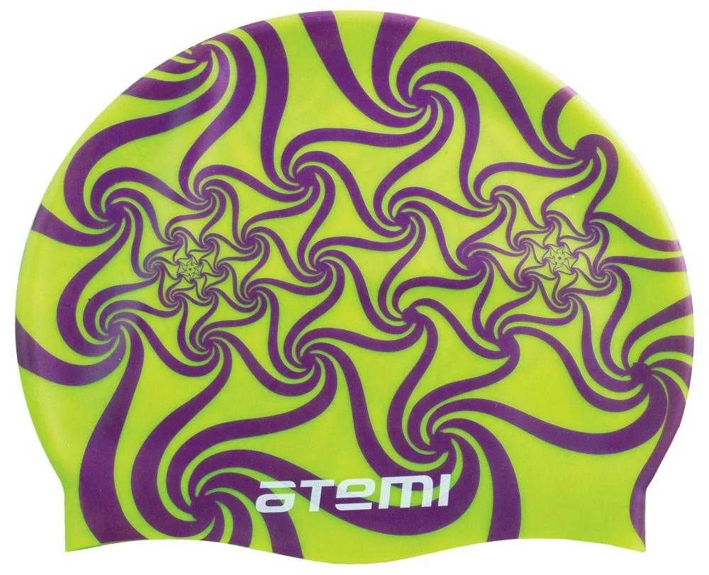 Реальное фото Шапочка для плавания Atemi PSC416 силикон салатовая (узор) от магазина СпортСЕ