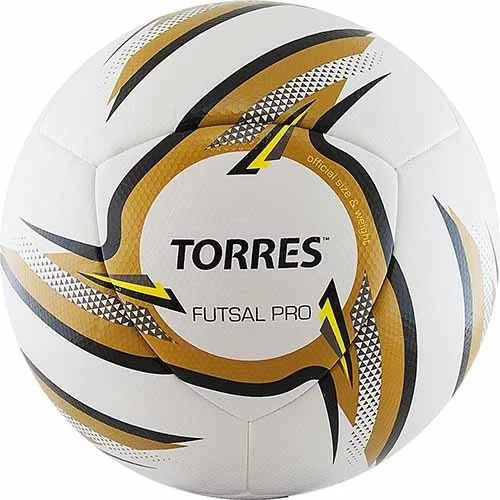 Реальное фото Мяч футзальный Torres Futsal Pro №4 10 пан. PU бело-зол-чер F31924 от магазина СпортСЕ