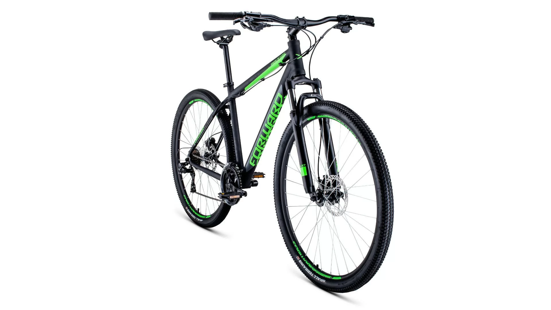 Реальное фото Велосипед Forward Apache 29 3.0 disc (2020) черный/светло-зеленый от магазина СпортСЕ