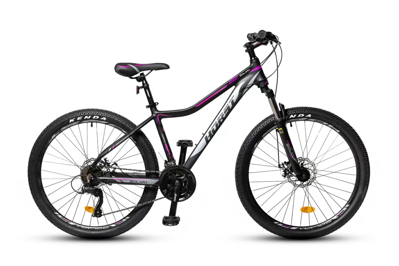 Реальное фото Велосипед женский HORST Solara 2022 Черно-розово-фиолетовый от магазина СпортСЕ