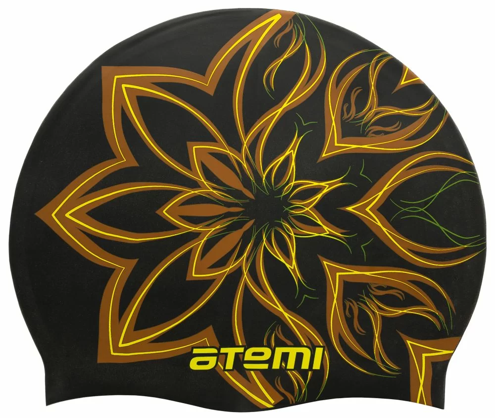 Реальное фото Шапочка для плавания Atemi PSC418 силикон чёрн. (огн.цветок) от магазина СпортСЕ