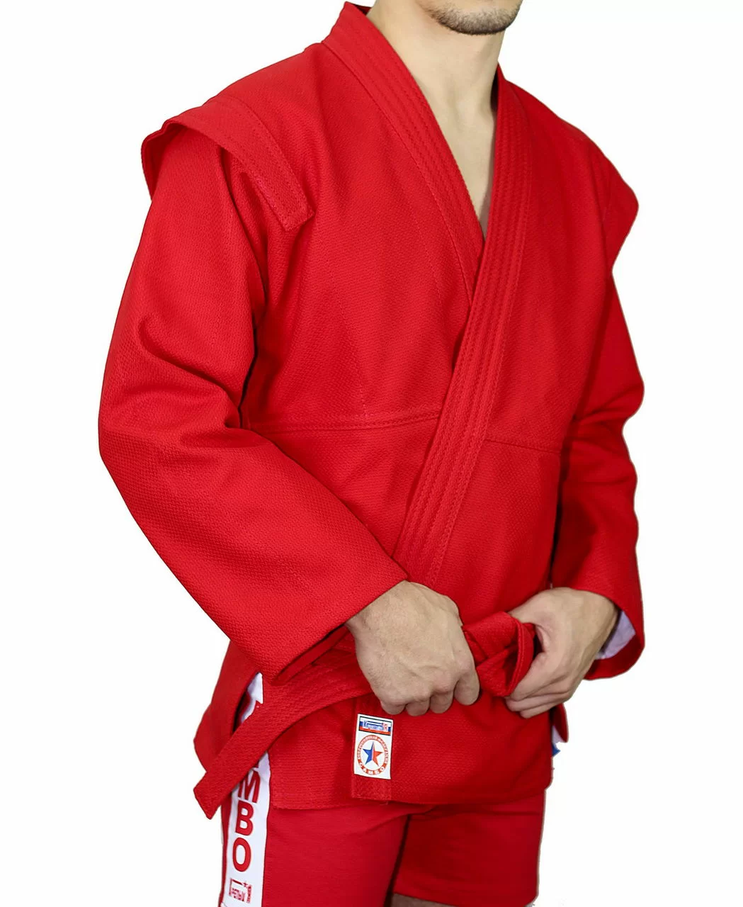 Реальное фото Куртка для самбо Крепыш Атака красная К.30.КР-56.00 от магазина СпортСЕ