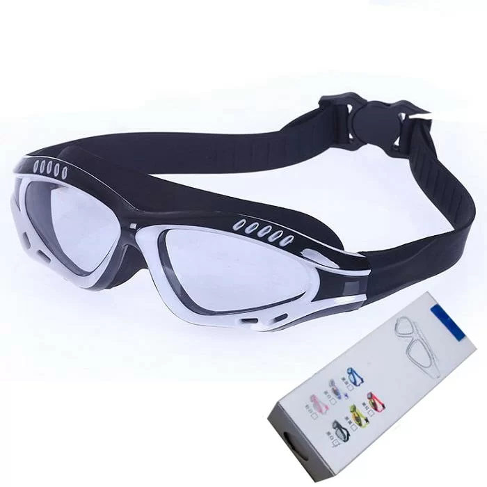 Реальное фото Очки-маска для плавания R18014 с берушами черно/белые от магазина СпортСЕ