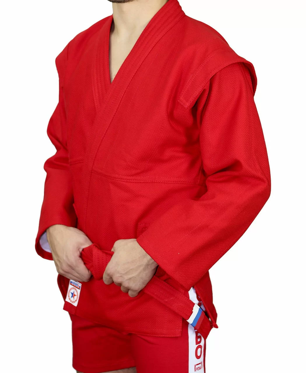 Реальное фото Куртка для самбо Крепыш Атака красная К.30.КР-56.00 от магазина СпортСЕ