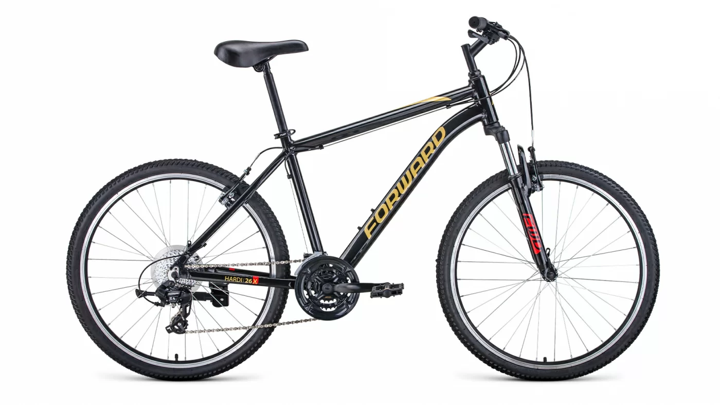 Реальное фото Велосипед Forward Hardi 26 X (2021) черный/желтый  1BKW1M36G002 от магазина СпортСЕ