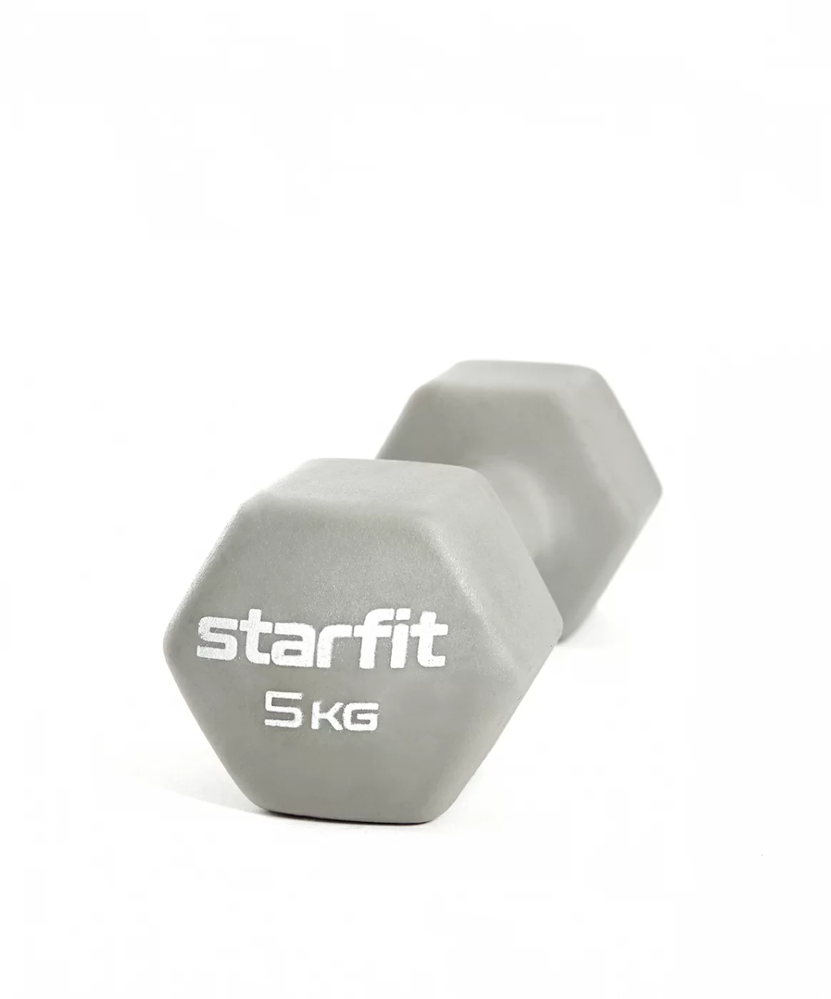 Реальное фото Гантель неопреновая 5 кг StartFit DB-201 тепло-серый пастель УТ-00018835 от магазина СпортСЕ