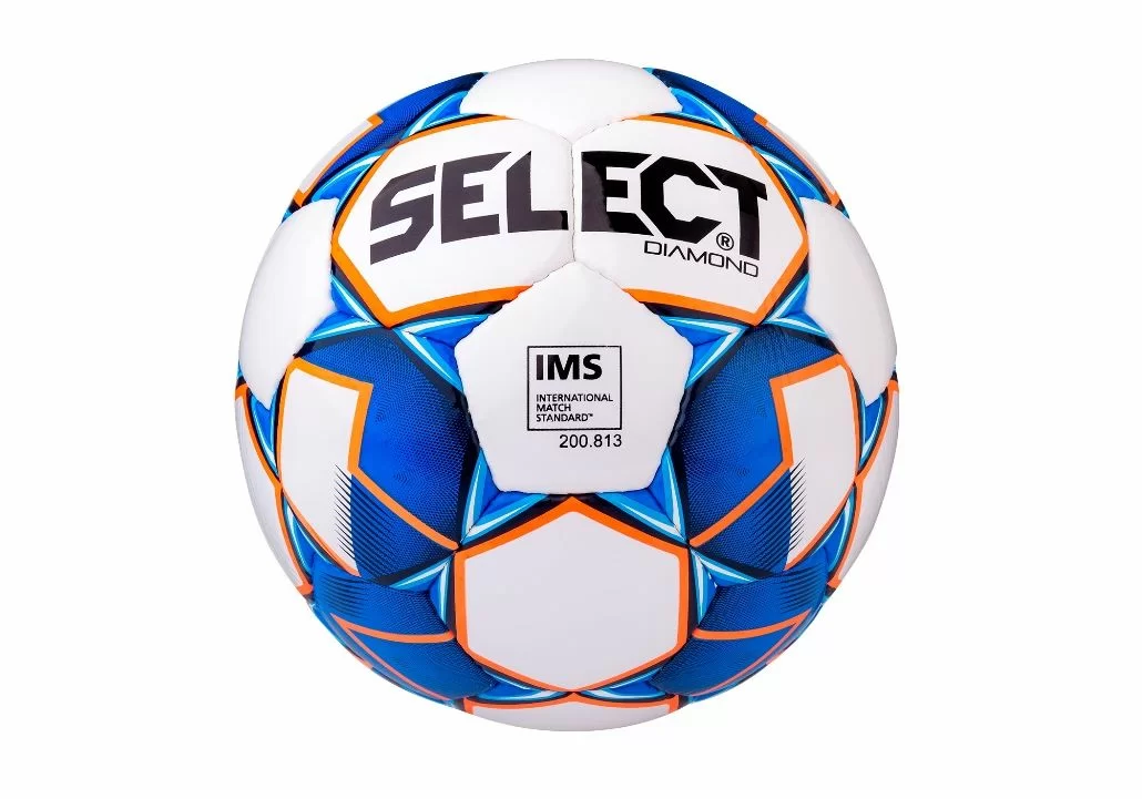 Реальное фото Мяч футбольный Select Diamond №5 IMS белый/синий/оранжевый 810015 от магазина СпортСЕ