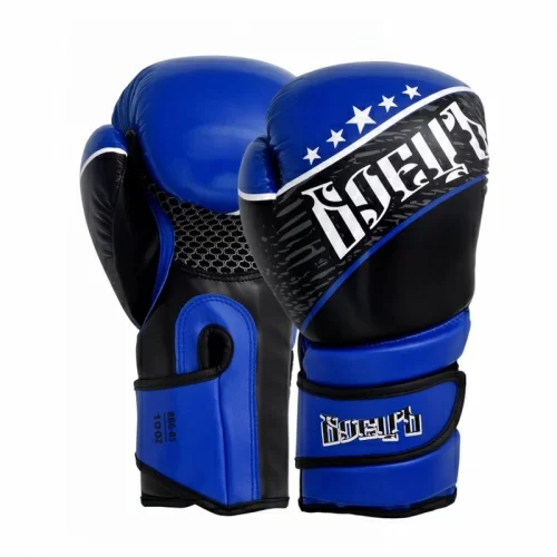 Реальное фото Перчатки боксерские  синие BBG-05 от магазина СпортСЕ