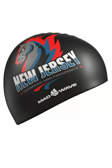 Реальное фото Шапочка для плавания Mad Wave New Jersey black M0558 36 0 00W от магазина СпортСЕ