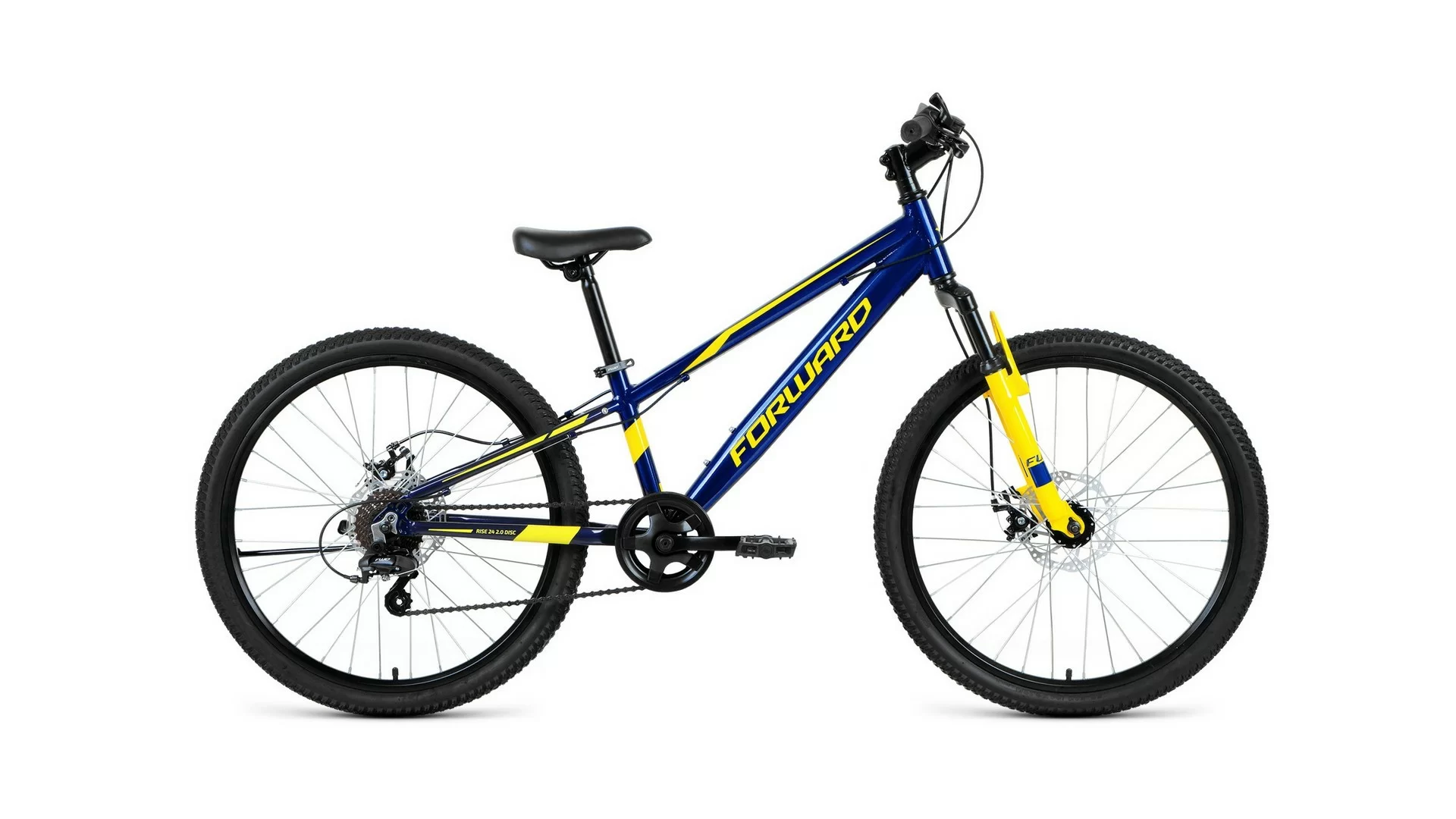 Реальное фото Велосипед Forward Rise 24 2.0 disc (2020) темно-синий/желтый RBKW01647006 от магазина СпортСЕ