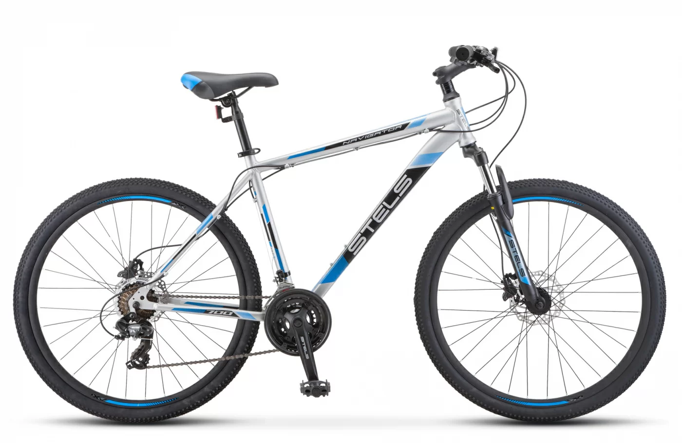 Реальное фото Велосипед Stels Navigator-700 D 27.5" (2021) серебристый/синий F010 от магазина СпортСЕ