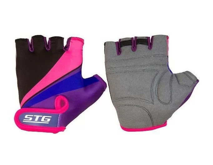 Реальное фото Перчатки STG с защитной прокладкой на липучке фиолет/черн/розов Х87909 от магазина СпортСЕ