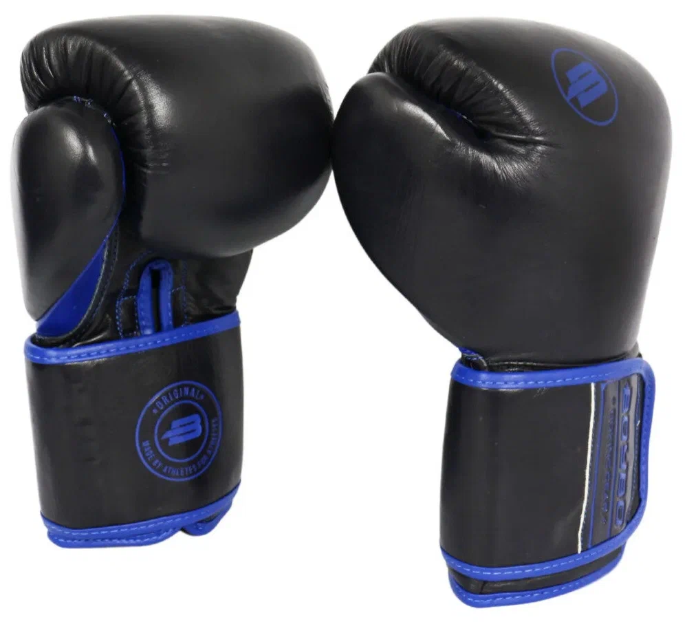 Реальное фото Перчатки боксерские BoyBo Rage кожа черно-синий BBG200 от магазина СпортСЕ
