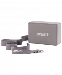 Комплект из блока и ремня для йоги StarFit FA-104 серый УТ-00008967